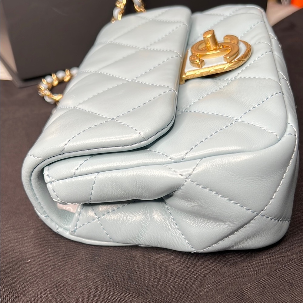 Chanel Blue Quilted Mini Flap Leather Bag Gold Box, Dust Bag NWT - Picture 7 of 17